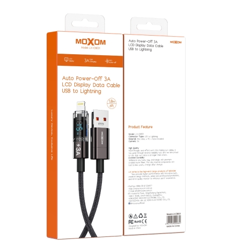"3A Auto Power-Off LCD Display Data Cable USB to Lightning"