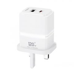 120W Super Fast Charging USB-A + Type-C Dual-Port Output Charger (UK Plug)