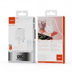120W Super Fast Charging USB-A + Type-C Dual-Port Output Charger (UK Plug)