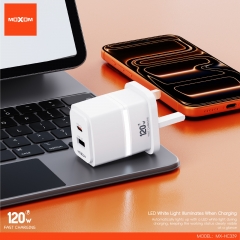 120W Super Fast Charging USB-A + Type-C Dual-Port Output Charger (UK Plug)