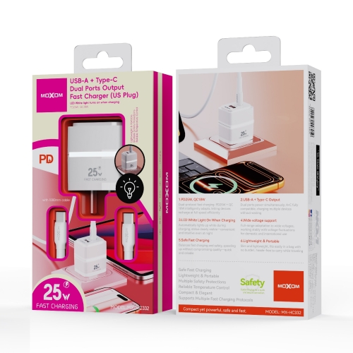 USB-A + Type-C Dual Ports Output Fast Charger (US Plug)