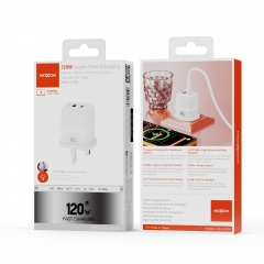120W Super Fast Charging USB-A + Type-C Dual-Port Output Charger (UK Plug)
