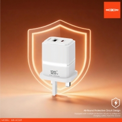 120W Super Fast Charging USB-A + Type-C Dual-Port Output Charger (UK Plug)