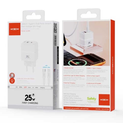 USB-A + Type-C Dual Ports Output Fast Charger (EU Plug)