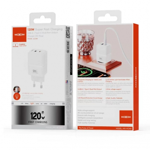 120W Super Fast Charging USB-A + Type-C Dual-Port Output Charger (EU Plug)
