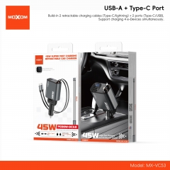45W Super Fast Charging Retractable Car Charger
