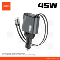 45W Super Fast Charging Retractable Car Charger