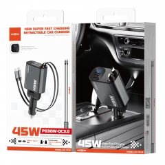 45W Super Fast Charging Retractable Car Charger