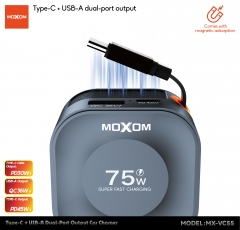 75W Type-C + USB-A Dual-Port Output Car Charger
