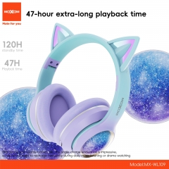 Glowing Cat Ear Wireless Headphones – For Girls, Music, Gaming & Esports