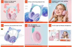 Glowing Cat Ear Wireless Headphones – For Girls, Music, Gaming & Esports