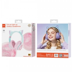 Glowing Cat Ear Wireless Headphones – For Girls, Music, Gaming & Esports