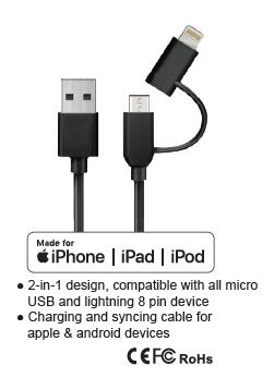 [Apple MFi Certified] CableCreation 4 Feet 2-in-1 Lightning and Micro USB to USB Data Sync Charge Cable, for iPhone X/8/8