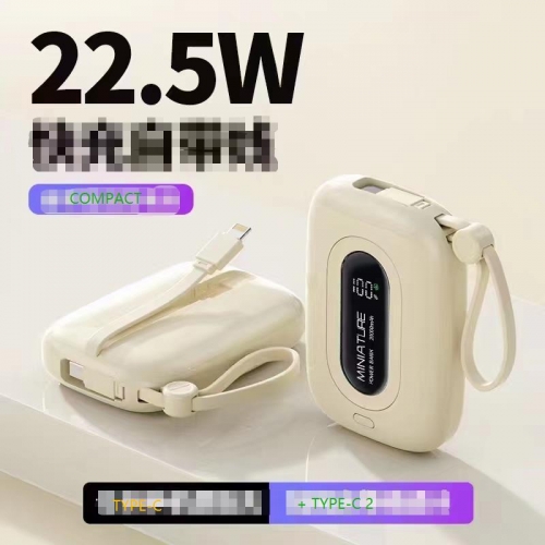 Mini Portable Charger USB C Power Bank, 10kmAh PD Built-in cable, Built-in USB-C.