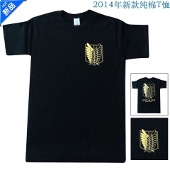 进击的巨人烫金调查标志黑色纯棉短袖T恤男女通用款S M L XL