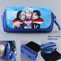 Yuri On Ice Cartoon Double Layer PU Zipper Japanese Anime Pencil Bag