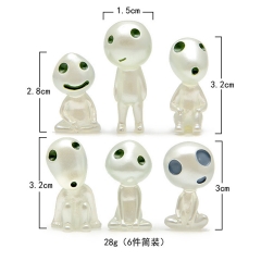 6Pcs Mononoke Hime Princess Mononoke Luminous Tree Elves Spirit Kodama Gardening Potted Decoration Micro Landscape Accessories Figures Toys Set