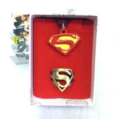 Superman Wholesale Jewelry Hollow Ring And Anime Necklace