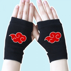 Naruto Cartoon Red Cloud Black Half Finger Anime Knitted Gloves 14*8CM