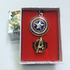 Captain America Cosplay Movie Hollow Decoration Anime Necklace+Ring