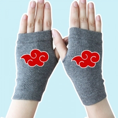 Naruto Cartoon Red Cloud Gray Half Finger Anime Knitted Gloves 14*8CM