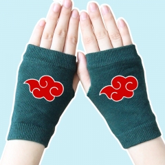 Naruto Cartoon Red Cloud Atrovirens Half Finger Anime Knitted Gloves 14*8CM