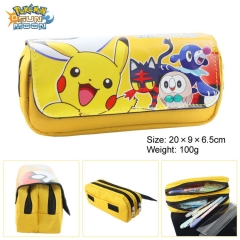 Pokemon Sun Moon Cartoon Anime Zipper PU and Canvas Pencil Bag
