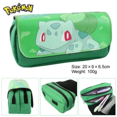 Pokemon Character Bulbasaur Cartoon Anime Zipper PU and Canvas Pencil Bag