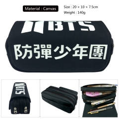 BTS-1A 防弹少年团帆布双层拉链多功能翻盖笔袋钱包