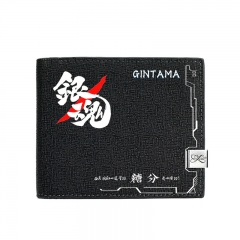 Gintama Black Short Wallet PU Leather Bifold Wallets Women Coin Purse