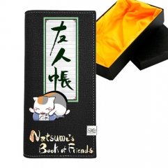 Natsume Yuujinchou Black Long Wallet PU Leather Bifold Wallets Women Coin Purse
