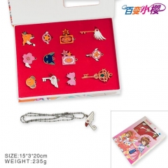 Card Captor Sakura Cosplay Cartoon Anime Alloy Necklace+Keychain (12pcs/set)