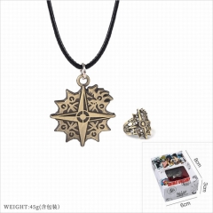七大罪 戒指+不锈钢军牌黑色吊绳项链2 件套