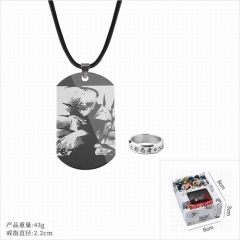 火影忍者 戒指+不锈钢军牌黑色吊绳项链2 件套