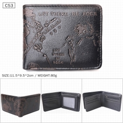 ACDC乐队 黑色C53 对折压纹短款皮钱包 11.5X9.5X2CM 80G
