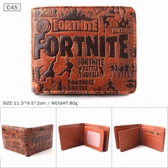 堡垒之夜 棕色C45 对折压纹短款皮钱包 11.5X9.5X2CM 80G