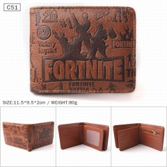 堡垒之夜 棕色C51 对折压纹短款皮钱包 11.5X9.5X2CM 80G