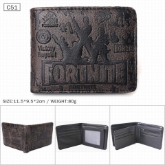 堡垒之夜 黑色C51 对折压纹短款皮钱包 11.5X9.5X2CM 80G