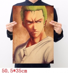 One Piece Zoro Cartoon Placard Home Decoration Retro Kraft Paper Anime Poster
