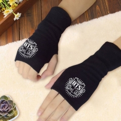K-POP BTS Bulletproof Boy Scouts BT21 Black Half Gloves Winter Warm Gloves
