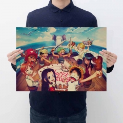 One Piece Printing Cartoon Placard Home Decoration Retro Kraft Paper Anime Poster