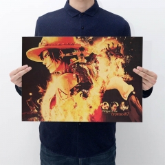 One Piece Ace Printing Cartoon Placard Home Decoration Retro Kraft Paper Anime Poster