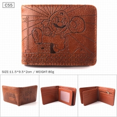 超级玛丽 马里奥 棕色C55 对折压纹短款皮钱包 11.5X9.5X2CM 80G