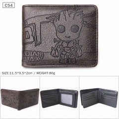 银河护卫队 树人格鲁特 黑色C54 对折压纹短款皮钱包 11.5X9.5X2CM 80G