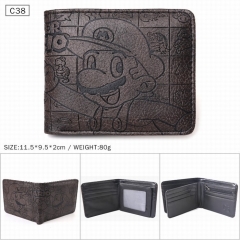 超级玛丽 马里奥 黑色C38 对折压纹短款皮钱包 11.5X9.5X2CM 80G