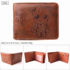 银河护卫队 树人格鲁特 棕色C44 对折压纹短款皮钱包 11.5X9.5X2CM 80G