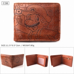 超级玛丽 马里奥 棕色C38 对折压纹短款皮钱包 11.5X9.5X2CM 80G