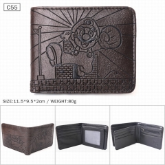 超级玛丽 马里奥 黑色C55 对折压纹短款皮钱包 11.5X9.5X2CM 80G