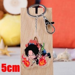One Piece Ace Cartoon Pendant Key Ring Transparent Anime Acrylic Keychain