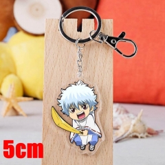 Gintama Sakata Gintoki Cartoon Pendant Key Ring Transparent Anime Acrylic Keychain